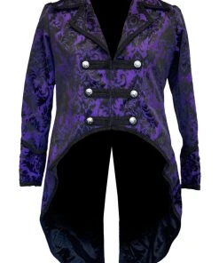 Ladies Steampunk Clothing Dark Star Purple Brocade Coat