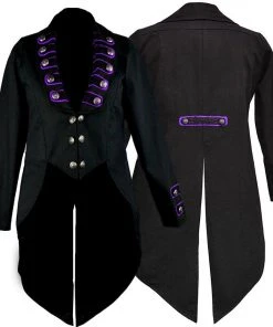 Dark Star Black/Purple Tailcoat Jacket Mens Gothic Clothing