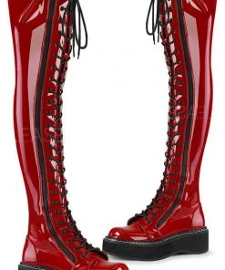 Demonia EMILY 375 Boots Red Ladies Fetish Boots