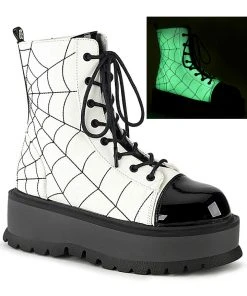 Demonia Slacker 88 White Boots Gothic Boots
