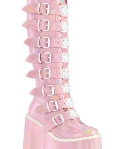 Demonia SWING 815 Pink Holographic Boots Gothic Boots