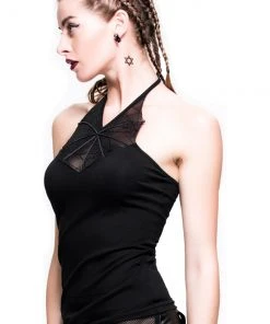 Ladies Gothic Clothing Devil Fashion Black Widow Halterneck Top