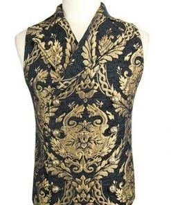Devil Fashion Double Breasted Damask Gold Waistcoat Mens Gothic Clothing