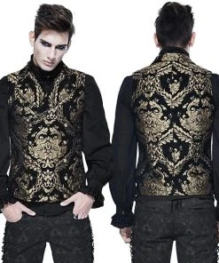 Devil Fashion Double Breasted Damask Gold Waistcoat Mens Gothic Clothing
