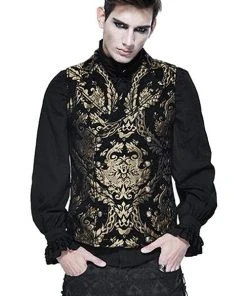 Devil Fashion Double Breasted Damask Gold Waistcoat Mens Gothic Clothing