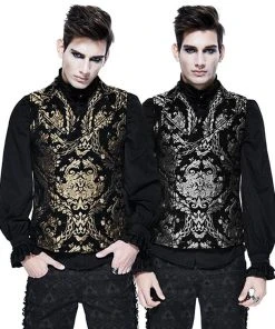 Devil Fashion Double Breasted Damask Silver Waistcoat Mens Gothic Clothing