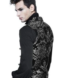 Devil Fashion Double Breasted Damask Silver Waistcoat Mens Gothic Clothing