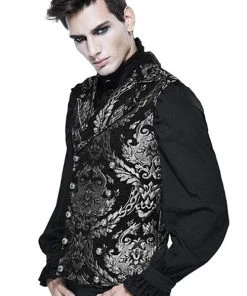 Devil Fashion Double Breasted Damask Silver Waistcoat Mens Gothic Clothing