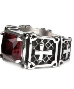 Echt EtNox Red Crystal Cross Ring Gothic Jewellery