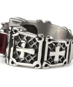 Echt EtNox Red Crystal Cross Ring Gothic Jewellery