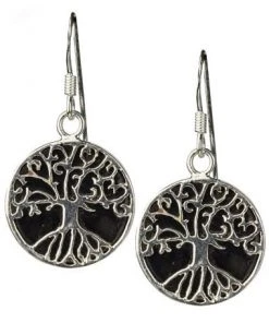 Echt All Jewellery EtNox Silver Tree Of Life Onyx Earrings