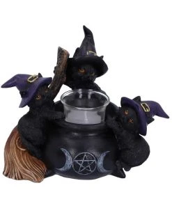 Nemesis Now Witchy Homeware Familiar Cauldron Witches Cat Candle Holder