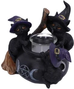 Nemesis Now Witchy Homeware Familiar Cauldron Witches Cat Candle Holder