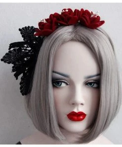 Gothic Hair Accessories Felt Rose And Lace Headband Gothic Accessories