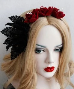 Gothic Hair Accessories Felt Rose And Lace Headband Gothic Accessories