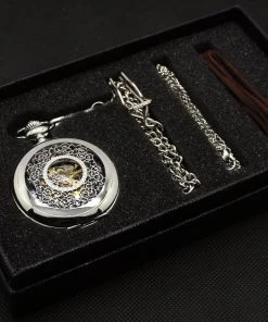 Pocketwatches Silvertone Steampunk Pocket Watch Gift Box Set Steampunk Jewellery