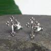 Gothic Jewellery Seventh Sense Gothic Cross Stud Earrings Silver