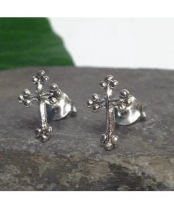 Gothic Jewellery Seventh Sense Gothic Cross Stud Earrings Silver