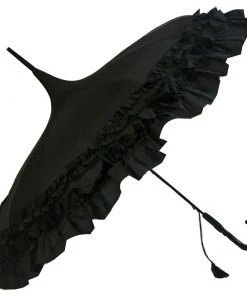 Soake Black Frilled Pagoda Umbrella / Parasol Gothic Accessories