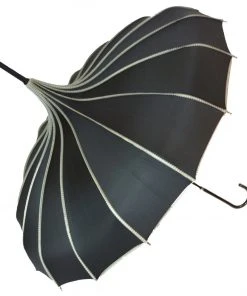 Soake Gothic Accessories Black Ribbed Pagoda Umbrella / Parasol