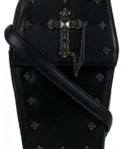 GOTHX Mini Metal Cross Black Coffin Bag Gothic Accessories