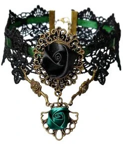 Lace Jewellery Green And Black Lace Gothic Rose Choker