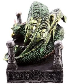 Puckator Green Dragon Figurine Lying On Pillared Plinth