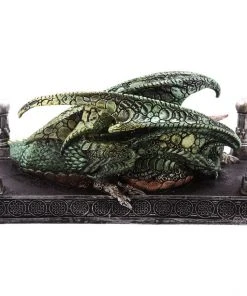 Puckator Green Dragon Figurine Lying On Pillared Plinth