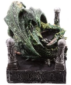 Puckator Green Dragon Figurine Lying On Pillared Plinth
