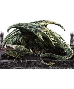 Puckator Green Dragon Figurine Lying On Pillared Plinth