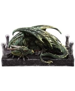 Puckator Green Dragon Figurine Lying On Pillared Plinth