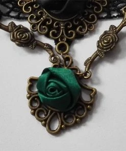 Lace Jewellery Green And Black Lace Gothic Rose Choker