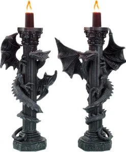Nemesis Now All Homeware Guardians Of The Light Pair Of Dragon Candlesticks