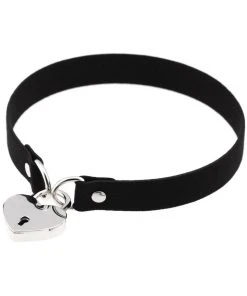 Gothic Collars Faux Suede Choker With Heart Padlock