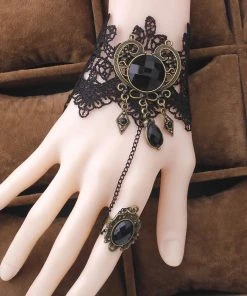 Lace Jewellery Black Lace And Cabochon Steampunk Slave Bracelet Gothic Jewellery