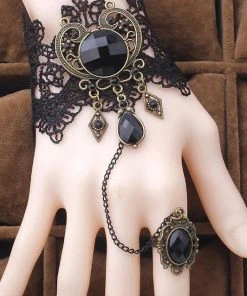 Lace Jewellery Black Lace And Cabochon Steampunk Slave Bracelet Gothic Jewellery