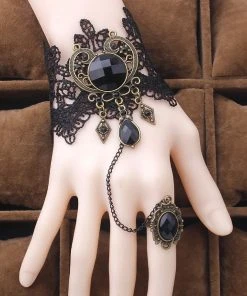 Lace Jewellery Black Lace And Cabochon Steampunk Slave Bracelet Gothic Jewellery