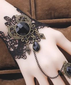 Lace Jewellery Black Lace And Cabochon Steampunk Slave Bracelet Gothic Jewellery