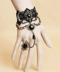 Lace Jewellery Gothic Jewellery Black Lace Heart Wings Slave Bracelet