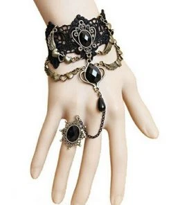 Lace Jewellery Gothic Jewellery Black Lace Heart Wings Slave Bracelet