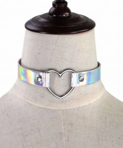 Gothic Collars White Holographic Heart Choker Fetish Clothing Accessories