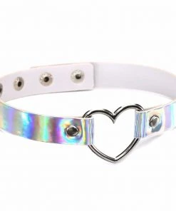 Gothic Collars White Holographic Heart Choker Fetish Clothing Accessories