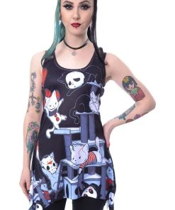 Innocent Clothing Horror Cats Lace Panel Vest