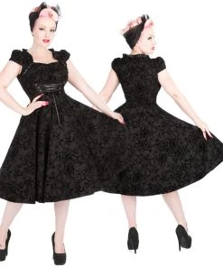 H&R London Black Flocked Victorian Dress All Ladies Clothing