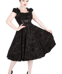 H&R London Black Flocked Victorian Dress All Ladies Clothing