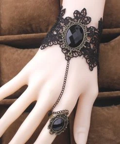 Lace Jewellery Black Lace And Cabochon Slave Bracelet