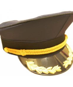 Euro Accessories Navy Blue Military Peaked Cap With Black And Gold Trim Steampunk Hats