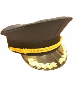 Euro Accessories Navy Blue Military Peaked Cap With Black And Gold Trim Steampunk Hats