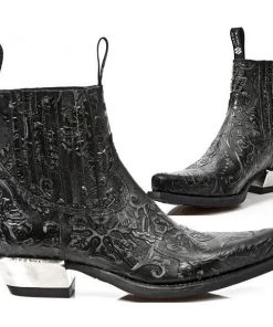 New Rock Boots All Footwear New Rock Black Vintage Flower Ankle Cowboy Boots M.7953-S21