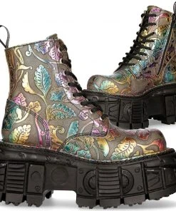 New Rock Boots Gothic Boots New Rock Vintage Flower Multi Holo Boots M.MILI084C-S21